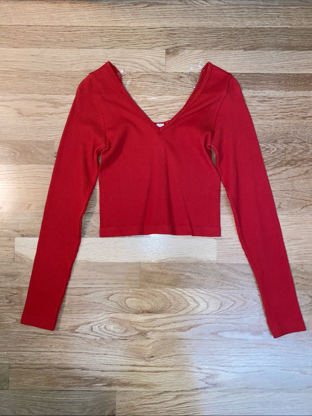 New Paxton Red V-Neck Ribbed Long Sleeve Crop Top